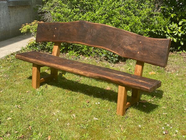 Garden bench - Banc de jardin en planches de chêne ancien à bordure vive - meubles sur mesure fabriqués à la main avec des outils traditionnels